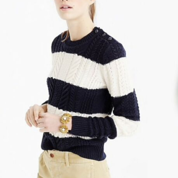 J. Crew Sweaters - J. Crew Cable / Striped Navy/White Sweater Size Sm